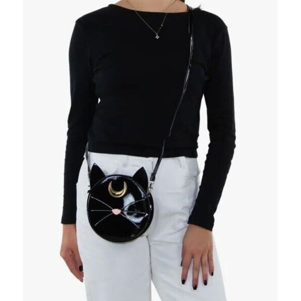 Sleepyville Critters Mystical Cat Face Shiny Patent Vinyl Crossbody Shoulder Bag
